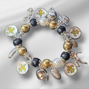 New Orleans Saints Charm Stretch Bracelet - Black, Gold, Silver